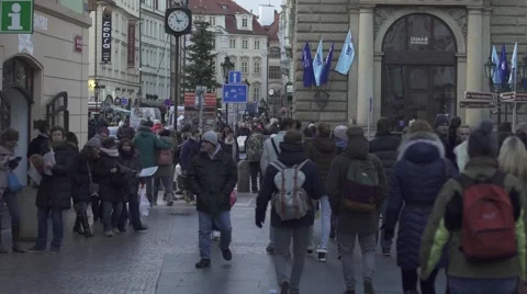 Crowd in Prague Old City Timelapse Stock Footage 59520706
