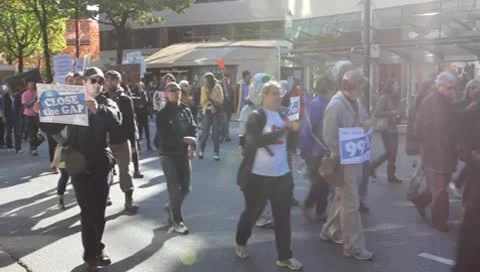 Crowd protest - occupy wall street in vancouver - chanting, protesting Stock Footage 8860675