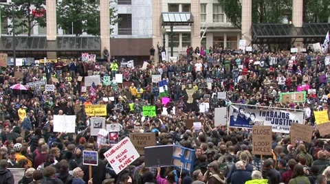 Crowd of Protesters in a city square Stock Footage 8832347
