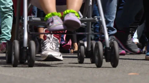 Crowd of protesters demanding  $15 per hour in San Diego, tight shot of feet Stock Footage 62071993