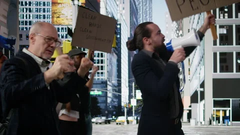 Crowd of protesters engaged in manifestation against corruption and bad Stock Footage 325819615