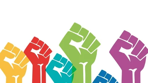 Crowd of protesters people. Concept of revolution or protest. Closed fist. 2D Stock Footage 137854069