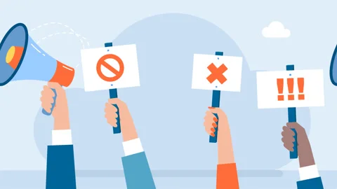 Crowd of protesters people. Protest with protesters hands holding megaphone Stock Footage 294516012