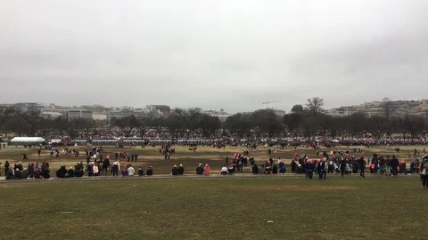 A crowd of protesters is seen in front of the White House during the Women's  Stock Footage 125867907
