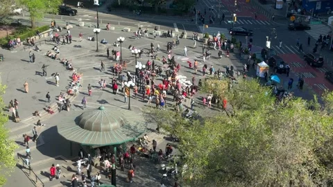 Crowd of protesters at Union Square Park in New York City from high angle - 4K Video stock 239119092