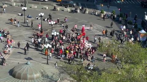 Crowd of protesters at Union Square Park from high angle, New York City - 4K Stock Footage 239119093
