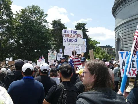 Crowd protesting against corruption and taxes in Cal Anderson Park, Seattle Stock Photos