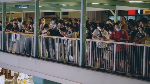 Crowd protesting against hong kong police Stock Footage 115832368