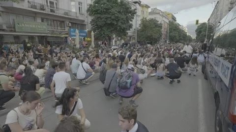 Crowd of protesting people in Sofia Stock Footage 249696162
