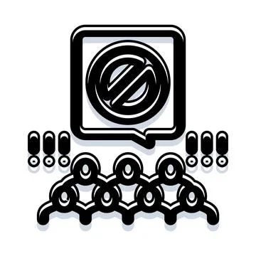 Crowd protesting restricted speech with communication ban symbol Stock Illustration
