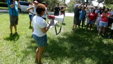 Crowd protesting the treament of immagrant children Orlando, Florida July 2,2019 Stock Footage 111667264