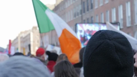 Crowd of Protestors with Flags and Banners and Slogans. Ireland, Series Stock Footage 87121746