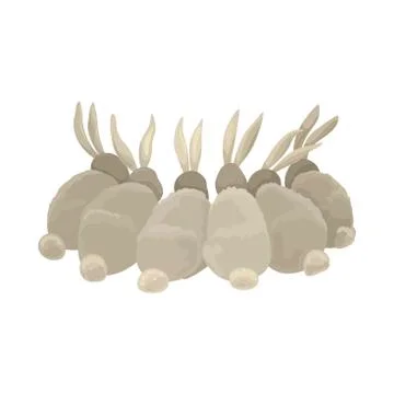 Crowd of rabbits sitting back. Vector characters. Stock Illustration