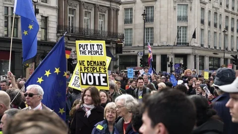 A crowd of remainer protesters against Brexit at The Peoples Vote Stock-Footage 105111368
