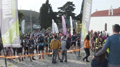Crowd of Runners preparing to start running for charity Stock Footage 140224502