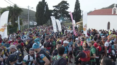 Crowd of Runners preparing to start running for charity Stock Footage 140224513