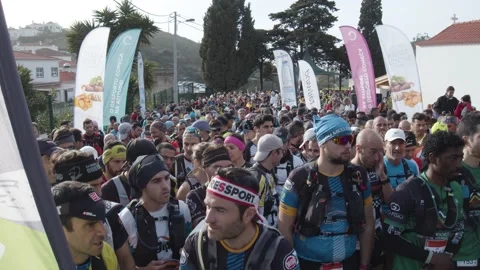 Crowd of Runners preparing to start running for charity Stock Footage 140224548