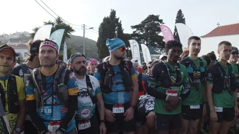 Crowd of Runners preparing to start running for charity Stock Footage 140224559