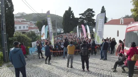 Crowd of Runners preparing to start running for charity Stock Footage 140224561
