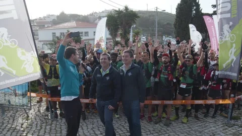 Crowd of Runners preparing to start running for charity Stock Footage 140224566