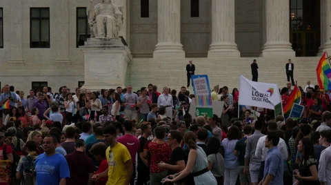Crowd at Same Sex Marriage Ruling -  U.S. Supreme Court Stock Footage 51928079