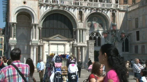 Crowd in San Marco Saint Mark's Square in Venice, Italy Stock Footage 717498