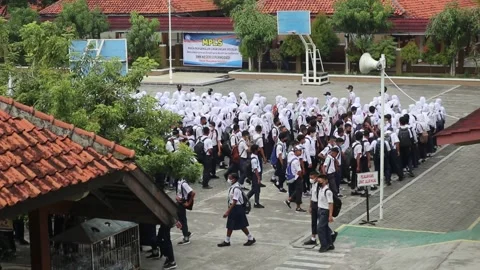 Crowd of school students at school yard. Stock Footage 203820624