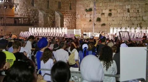 Crowd Seats Themselves for Event at Western Wall Stock Footage 53767537
