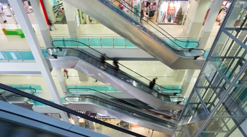 Crowd Of Shoppers On Escalators In Mall Stock Footage 44678955