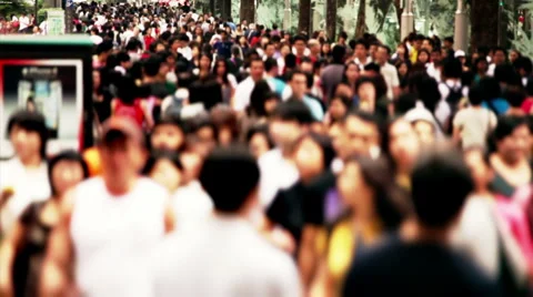 Crowd on sidewalk in city Stock Footage