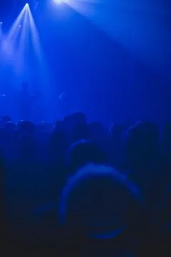 Crowd silhouette watching rock concert. Stock Photos