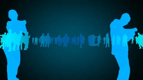 A crowd of silhouettes dancing, overall blue theme, constant motion. Looping. Stock Footage 49861684
