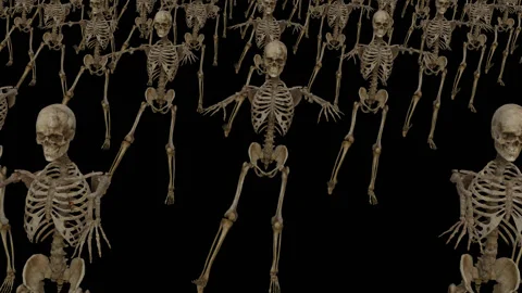 A crowd of skeletons moves forward ,Loop, Animation, Alpha Channel Stock Footage 92493269