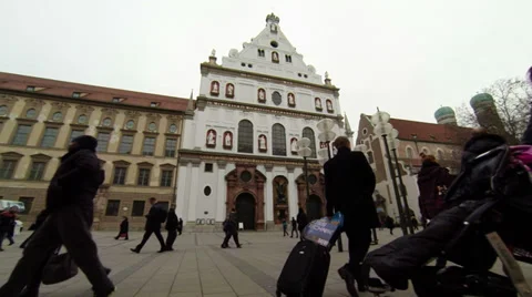 Crowd Slow Mo against St Michael Church Munich Stock Footage 35550843
