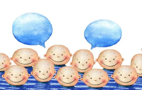 Crowd of smiling boys with bubbles for own text. Stock Illustration