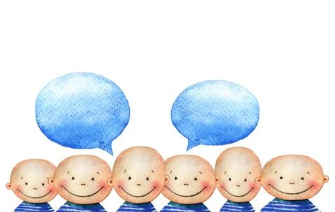 Crowd of smiling boys with bubbles for own text. Illustrazione stock
