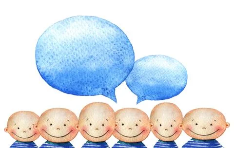 Crowd of smiling boys with bubbles for own text. Illustrazione stock
