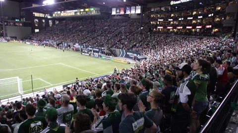 Crowd in Soccer Stadium Cheering 2 (Jeld-Wen, PGE Park, Timbers, Providence) Stock Footage 32422308