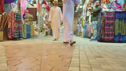 Crowd in souq Matrah low angle, Muscat, Oman Stock Footage 237397797