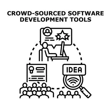 Crowd sourced software development tools and collaboration process Ilustração Stock