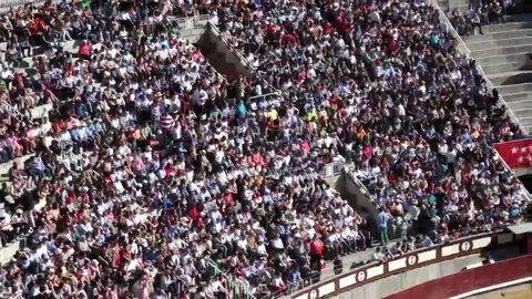 Crowd sporting event Plaza de Toras Madrid Spain bullfight arena long shot.mp Stock Footage 69110592
