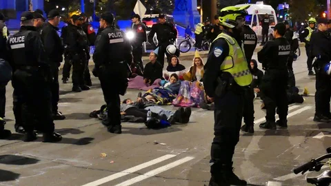 Crowd in the street protesting Stock Footage 120148838