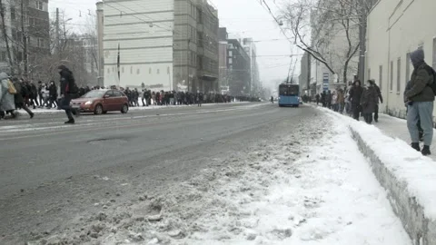 Crowd on the street in winter, Protest Objection, Russia Moscow Stock Footage 152094681