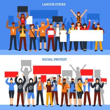 Crowd Strike Banners Set Stock Illustration
