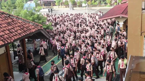 Crowd of Students in scout uniforms. High school students Stock Footage 196138816