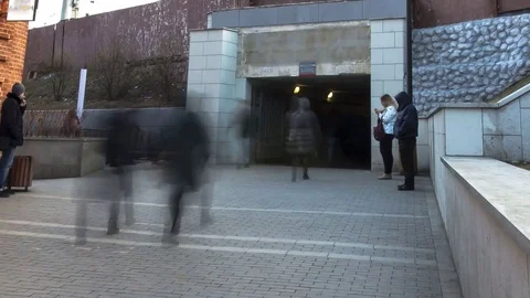 A crowd of students walking to the subway after class, time lapse Stock Footage 74019162
