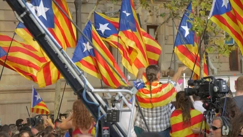 Crowd supporting Referendum in Barcelona Stock Footage 80255733