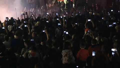 Crowd taking Pics with Mobile. Correfoc Performance Stock Footage 88160651