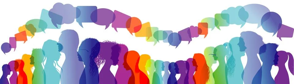Crowd talking. Dialogue group of multi-ethnic people. Communication Stock Illustration