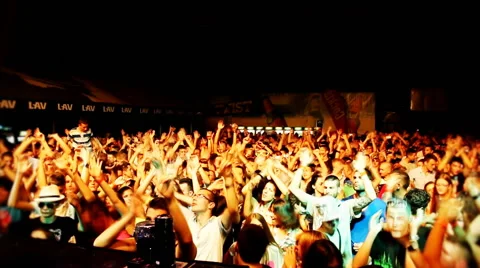 Crowd Teenagers at concert DJ clubbing Stock Footage